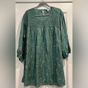 Croft & Barrow Green Floral 3/4 Sleeve Smocked Tunic Size 2X